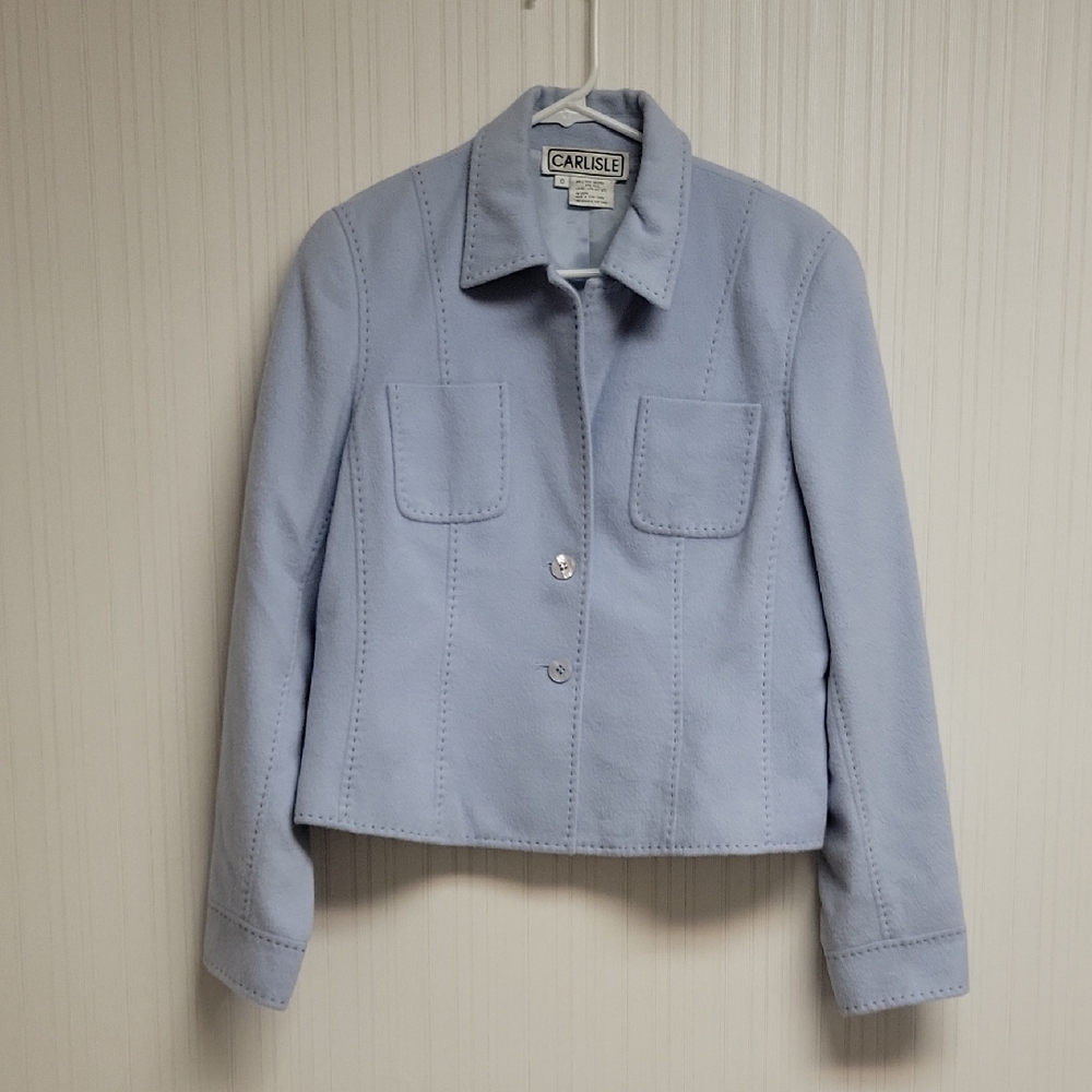 Carlisle Powder Blue Angora/Wool Jacket, Sz 10 Quiet Luxury Old Money Office